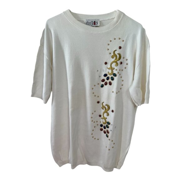VTG AfterShock 1994 Embellished Sweatshirt Style Top – Jewel Studs & Embroidery - Picture 1 of 7